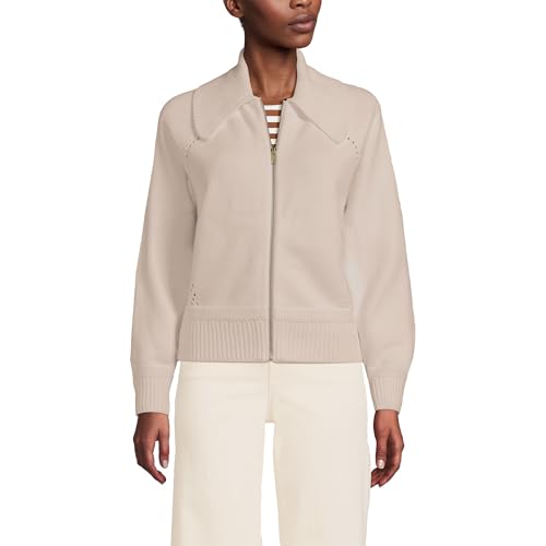 Lands' End Women's Drifter Large Collar Zip Front Cardigan Sweater