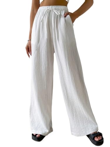 Women's 2024 Casual Summer Wide Leg Pants Loose Drawstring Waist Long Pants