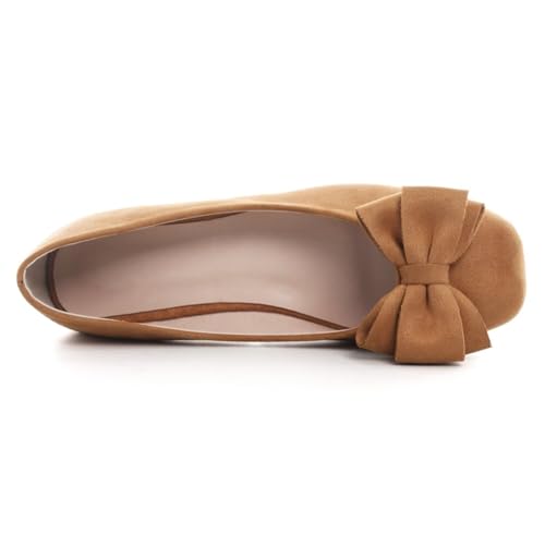 Hee grand Bow-Knot Ballet Flats Womens Square Toe Flat Shoes Suede Dress Shoes Casual Light Weight Slip-On Loafers4