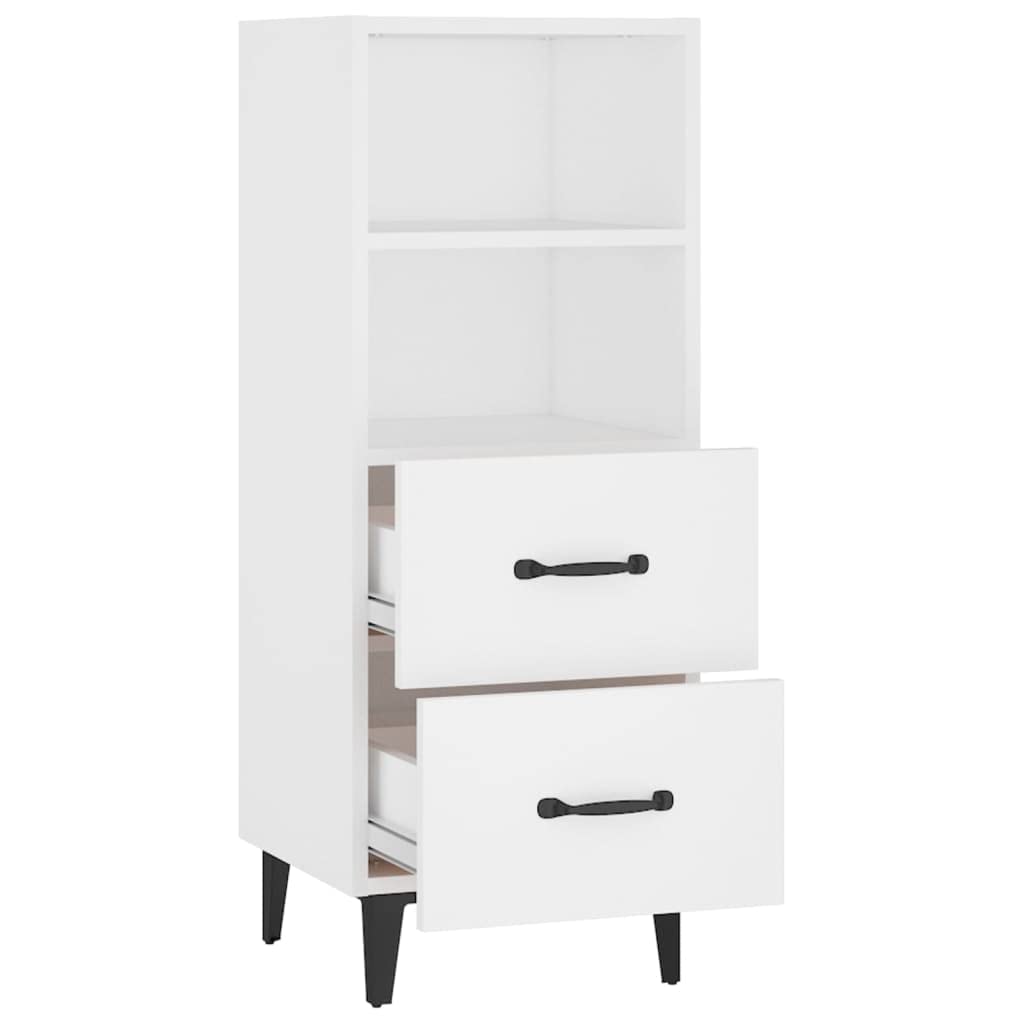 Credenza in legno bianco, 34,5 x 34 x 90 cm, con 2 cassetti e 2 scomparti, per soggiorno, corridoio, camera da letto, comò con spazio e piano superiore stabile