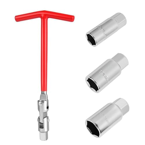 GOODCHI プラグソケット 16mm 18mm 21mm T型ハンドル プラグレンチ スパークプラグソケット スパークプラグレンチ ソケットレンチ 車 整備 セット (レッド（16+18+21mm）)