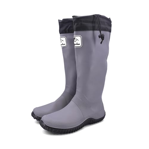 JOMIX Botas de Agua para Mujer y Hombre, Impermeables para la Lluvia Plegables, Botines Alta Jardín Trabajo (Gris, 42_43)