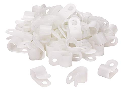 Shapenty White Nylon Screw Mounting R Type Cable Clamp Fastener Plastic Wires Cord Clip Fixer Holder Organizer for 3/8 Inch /9.5mm Diameter Wire Rope Tube Management, 60Pieces/Box