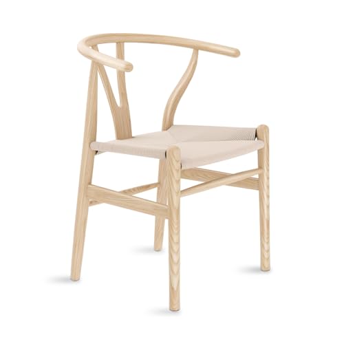 Tomile Wishbone-Stuhl,Y-Stuhl, Massivholz, Esszimmerstuhl mit Rattan,...