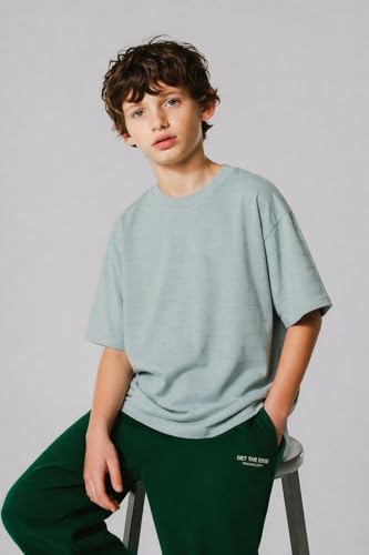 Image of Alan Jones Clothing Boys Oversized T-Shirt with Embossed Stripe Design | Half Sleeve Round Neck Casual Tee for Kids