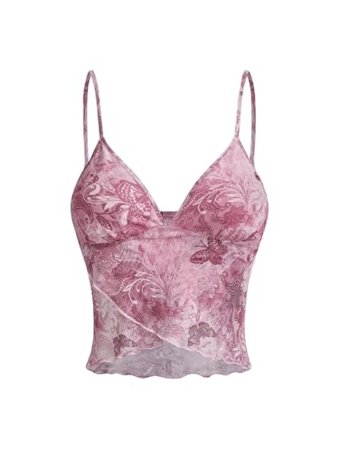 GORGLITTER Crop Tops Damen Sexy Sommer Tops Cami Top Mit Blumen Bauchfreies...