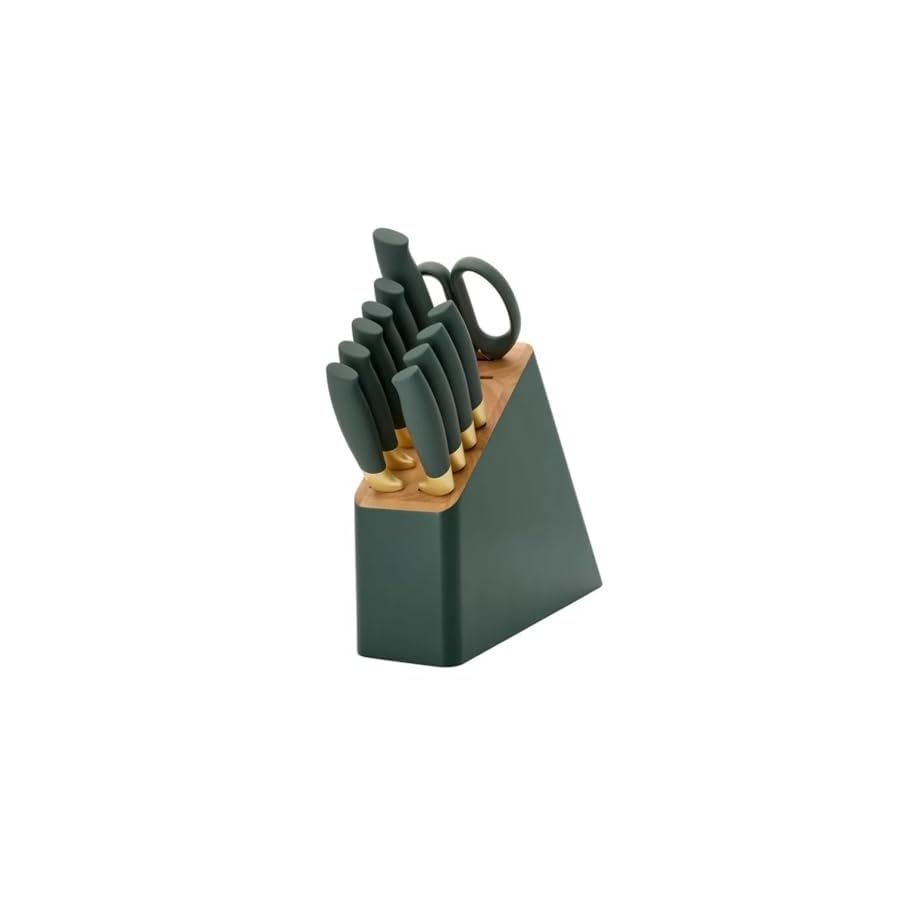 12-Piece-Stainless-Steel-Knife-Block-Set-with-Soft-Grip-Handles-Kitchen-Cutlery-Set-with-Wood-Block-Thyme-Green 12-Piece Stainless Steel Knife Block Set with Soft Grip Handles Kitchen Cutlery Set with Wood Block (Thyme Green)