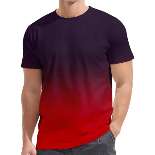 Men Casual Tshirts Gradient Crewneck Summer Short Sleeve Shirts Trendy Loose Street Athletic Running Gym Workout Tees