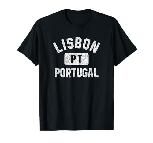 Lisbon Portugal Gym Style Distressed White Print T-Shirt