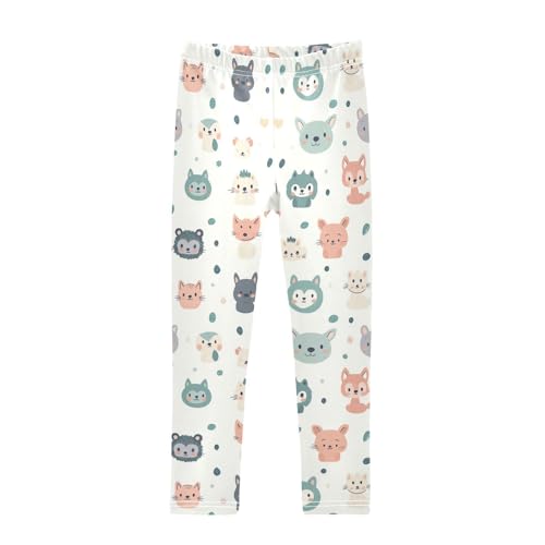 Cartoon Animal Face Girls Casual Leggings for Kids Printed Long Pant Bottoms Stretch and Soft