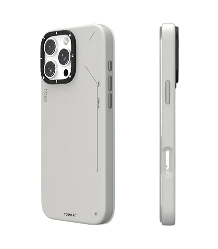 Image of Cyber Grid Leather Series Case for iPhone 15 Pro Compatible with Mag-Safe Wireless Charging | Textured Leather Back | Slim Shockproof Cover | Futuristic Grid Pattern | Grey Edition