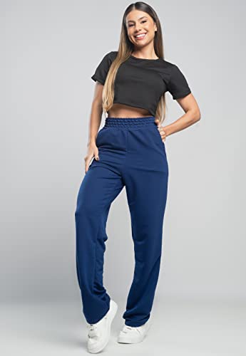 Calça Pantalona Wide Leg Flare Franzida Boca de Sino Moletinho Mvb Modas