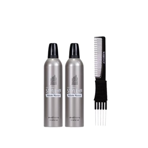 kuss Inebrya Ice Cream Style In Volumize Mousse (13.52 oz) with Teasing Comb Pack of 2, Grey