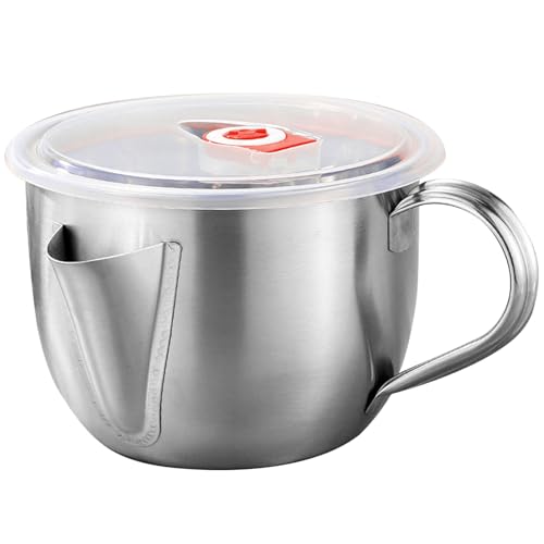 1L Fat Separator Jug, Stainless Steel Gravy Separator with Lid and 2 Outlets for Kitchen