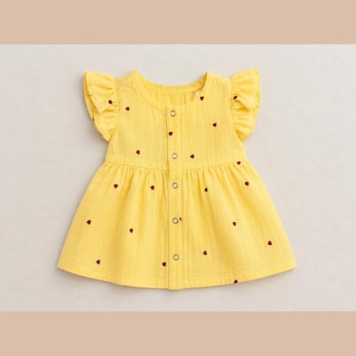Image of Lilimi Toddler Baby Girl Cotton Muslin Dress, Breathable Flutter Sleeve Button-Front Cute Frocks