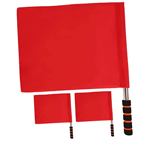 Yardwe 3pcs Red Referee Flag Stainless Steel Signal Flags for Sports Traffic and Outdoor Events for Soccer Volleyball Football and Track Competitions