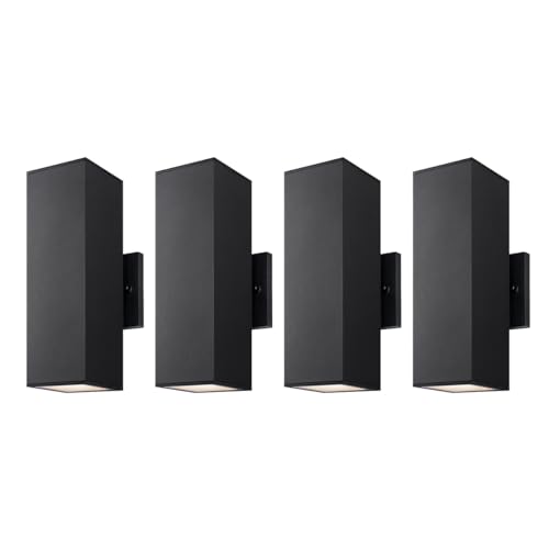 Image of mirrea 12 inch Modern Outdoor Porch Light in 2 Lights, Matte Black, 4 Pack