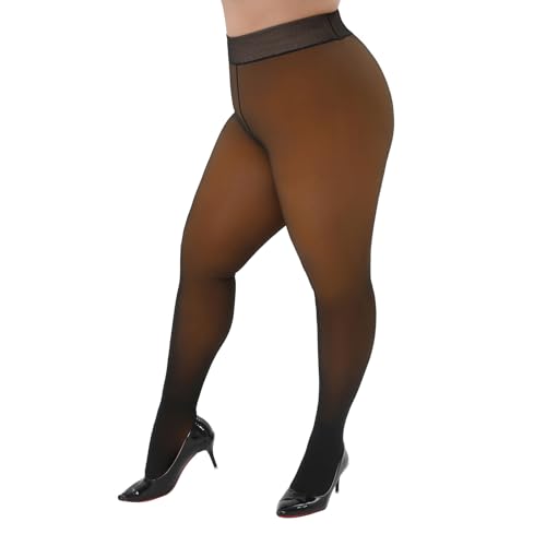 Image of Yilanmy Fleece Lined Tights Plus Size Fake Translucent Winter Warm Leggings for Women Control Top Thick Thermal Pantyhose