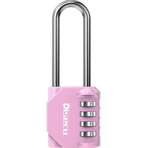 Image of 1 Pack disecu 2.6 Inch Long Shackle Combination Lock, 4 Digit Outdoor Waterproof Padlock for School Locker, Gym Locker, Storage Unit, Gate, Fence, Toolbox, Cabinet (Pink)