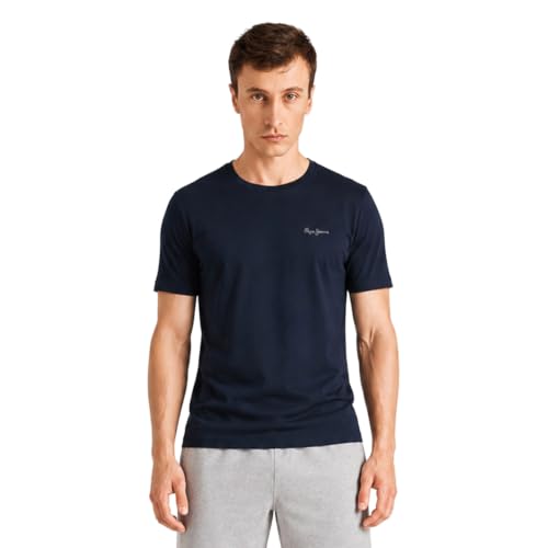 Image of Pepe Jeans Men's Solid 100% Cotton Regular Fit T-Shirt | Classic Everyday Basic Tee for Casual Soft Breathable Cotton Fabric | Round Neck | Short Sleeves | Comfortable All-Day Wear