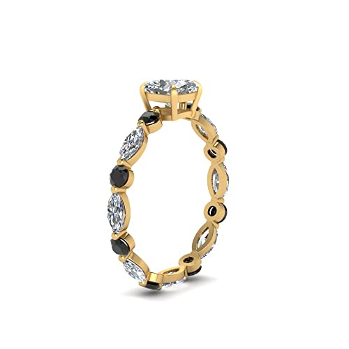 Image of 55Carat Choose Your Gemstone Marquise and Round Eternity Engagement Ring Yellow Gold Plated Cushion Shape Side Stone Engagement Rings Lightweight Office Wear Everyday Gift Jewelry US Size 4 to 12