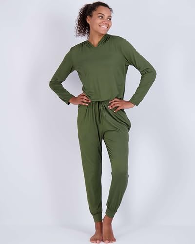 Image of Real Essentials 2 Pack: Women's Soft Long Sleeve Sleep Set - Comfortable Lounge Pull Over Hoodie and Henley Jogger