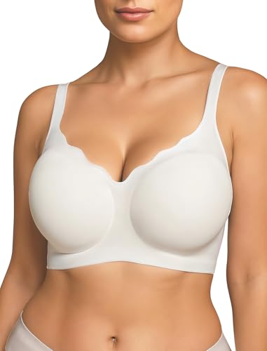 Soft Intention Scalloped Wireless Bras for Women No Underwire Supportive Wireless Push Up Full Coverage