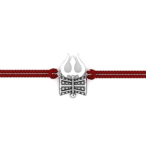 Image of KuberBox 925 Sterling Silver Trishul-Damru Silver Rakhi For Brother