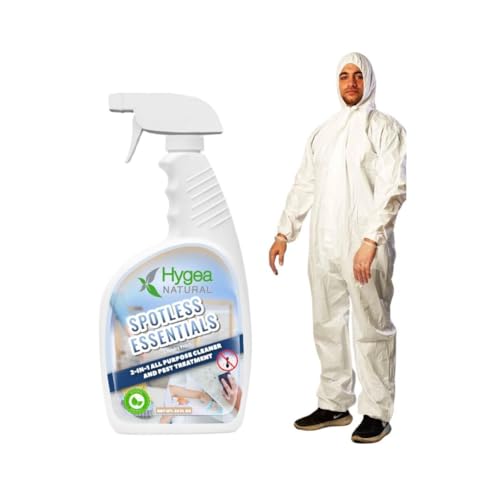 Hygea Natural Spotless Essentials 2-In-1 Lice Spray Treatment & All Purpose Cleaner Laundry Fresh (24Oz) + Disposable Coveralls Full Body Protective Clothing Suit With Hood (Large) Bundle cover