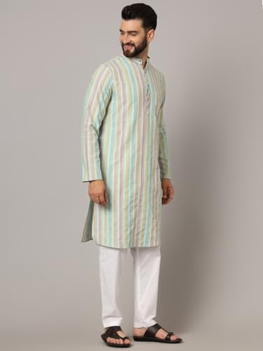 Image of LATEST CHIKAN Men's Cotton Regular Premium Long Kurta Full Sleeves - Casual Ethnic Wear