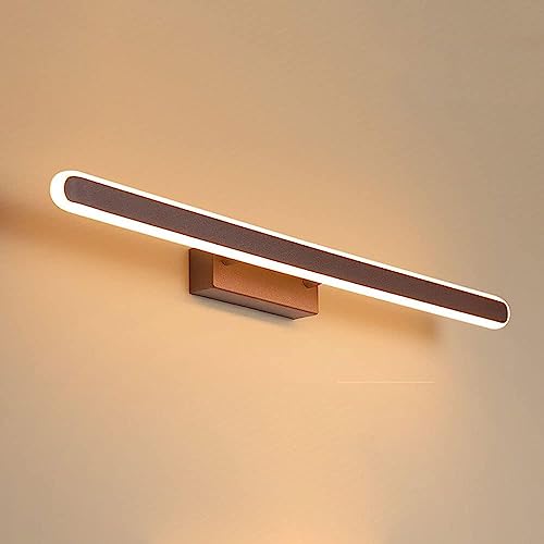 Aplique de pared con espejo frontal de tira larga marrón minimalista nórdico, lámpara de tocador de baño, lámpara de pared moderna para dormitorio, lámpara de pared con espejo de mediados de siglo p