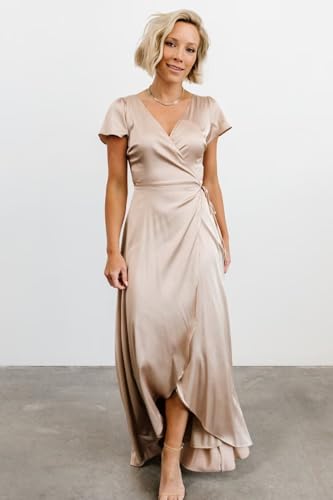V Neck Satin Bridesmaid Dresses 2025 Long Wrap Pleated Formal Evening Party Gowns with Slit2
