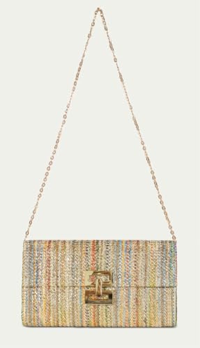 Straw Clutch Purse for Women Chic Color Blocked Evening Handbag Summer Beach Shoulder Bag Travel Party Chain Purse3