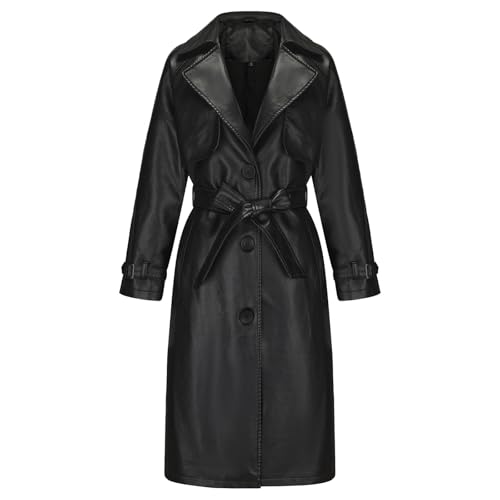 Élégant manteau en similicuir végétalien pour femme, trench-coat en cuir grande taille, vêtement de motard élégant et léger, noir, taille M