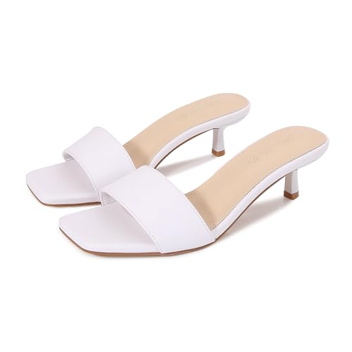 Women's Kitten Heels Sandals Heeled Slides Square Open Toe One Band Slip-On Heeled Mules Low Heeled Sandals for Women4
