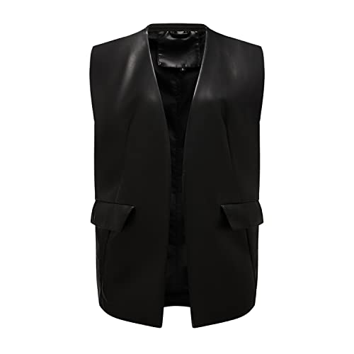 Lu's Chic Women's PU Faux Leather Vest Sleeveless Open Front Top Casual Fashion Fitted Regular Fit