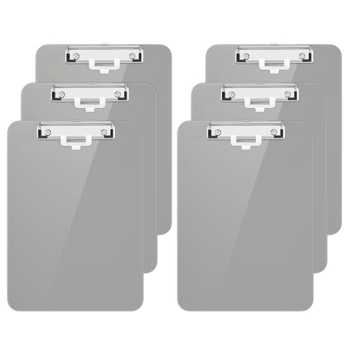 Hongri Plastic Clipboard with Pen Holder Set of 6, Gray 8.5x11 Clip Board