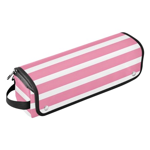 Organizador para herramientas de estilizado de cabello, bolsa portátil con diseño de rayas rosas y blancas, incluye tapete resistente al calor para plancha alisadora, rizadora y otras herramientas de peinado