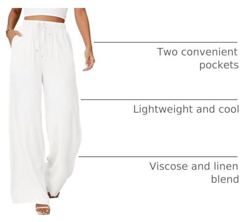 Image of UMIPUBO Womens Linen Pants Flowy Palazzo Wide Leg Pants | Casual Pants,High Waisted Drawstring Trousers,Drawstring Elastic Waist Trousers,Summer Beach Vacation Pants