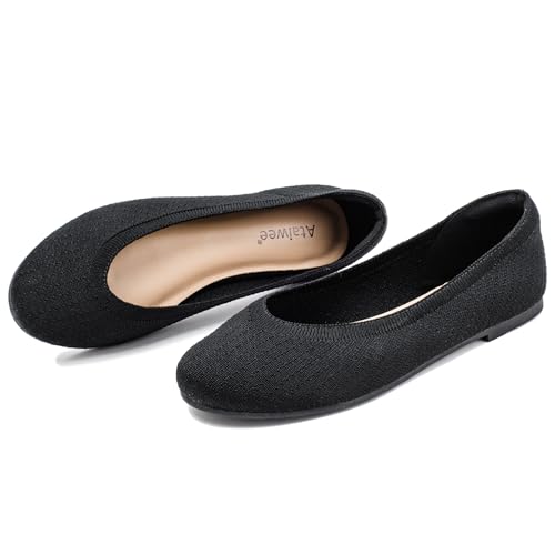 Ataiwee Women's Wide Width Flat Shoes - Fashionable Soft Knit Breathable Slip-on Ballet Flats.2
