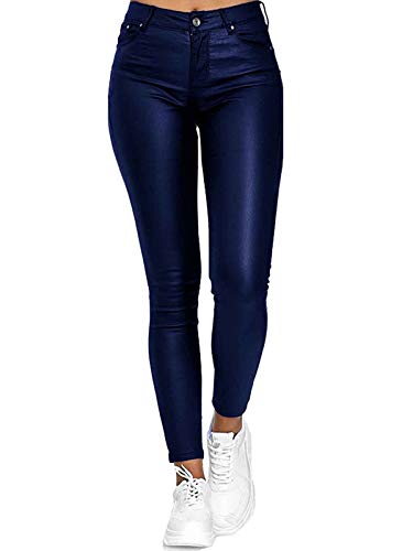Onsoyours Damen Lederhose Kunstlederhose Damen Hose in Leder Optik bis Übergrösse Blau L