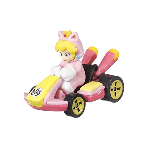 Hot Wheels Mario Kart Cat Peach, Kart estándar rosa miniatura 4