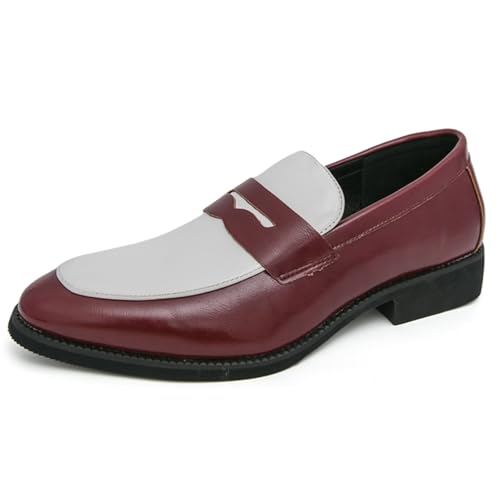 Men’s Two Tone Fashion Penny Loafers Patent Leather Slip On Low Heel Casual Formal Moccasins Shoes for Male Non Slip Work Office Dress Business Boat Shoes