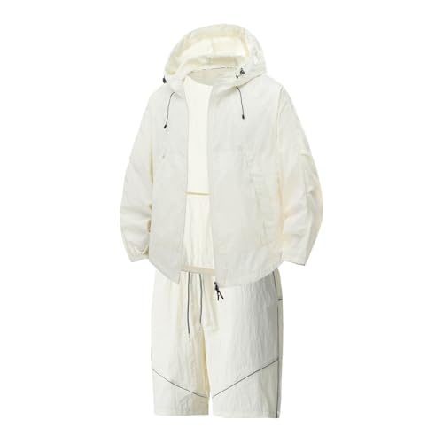 Combinaison de protection solaire homme respirante avec ensemble short et pantalon beige