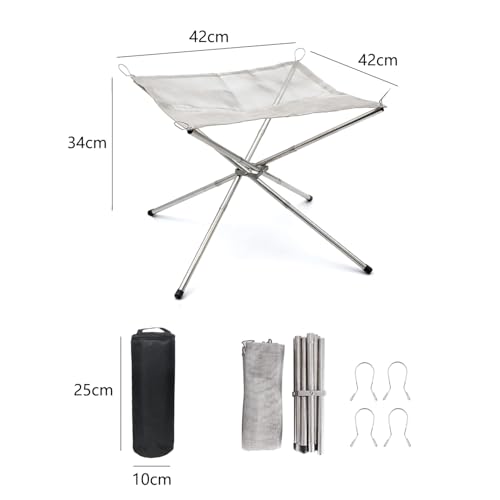 Portable Outdoor Fire Pit, Steel Mesh Camp Fire Pit for Wood Burning, Folding Firepit Fireplace with Carrying Bag for Camping, Campfire, Patio, and Garden (42 * 42 * 34cm) - Image 3