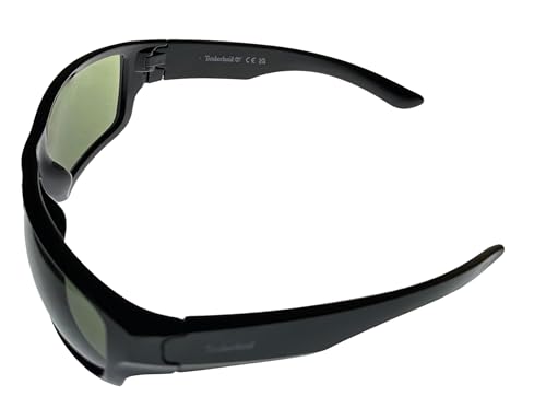 Timberland Sunglass Mens Shiny Black Plastic Wrap, Green Lens TB7266. 1N3