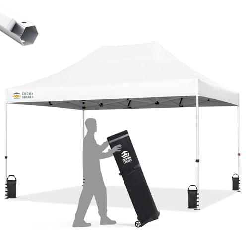 CROWN SHADES 10x15 Pop Up Canopy Tent, Thicken Frame Commercial Heavy Duty Tent, 8 Stakes & 4 Sandbags & 4 Ropes, Outdoor Canopies for Events, Parties,White