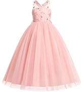 FYMNSI Abito da bambina in stile bohémien, in cotone e lino, con volant, senza maniche, casual, maxi abito lungo per feste di compleanno per bambini, abito estivo da spiaggia, Blu, 2-3 Anni