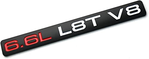 Image of 2Pcs 6.6L L8T V8 Liter Gas Emblems 3D Engine Hood Badge Sticker Nameplate Replacement for 20-22 Silverado 2500HD 3500HD Z71 Sierra Door (Black Red Silver)