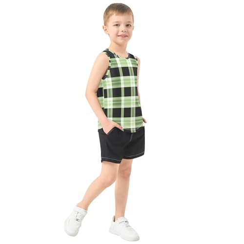 JUNZAN Blue Black Gingham Buffalo Plaid Boys' Tank Top Shirt Sleeveless Casual Vest Tees Work Out Clothes for Running 3T4